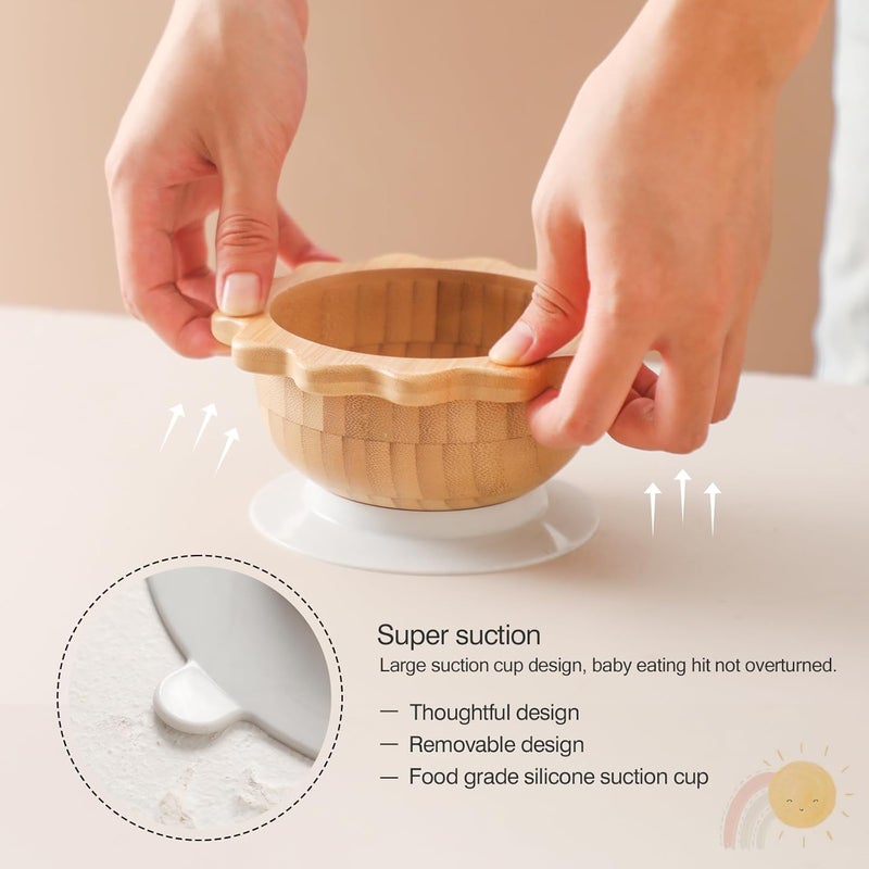 let's make Bamboo Suction Bowl for Baby Kid Toddler Bowl Spoon Fork Set with Removable Silicone Suction All-Natural Baby Feeding Set for Baby-Led Weaning Fits Feeding High Chair Table - Image 4
